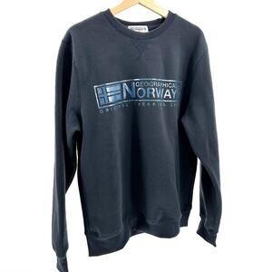 Geographical Norway Navy Blue Logo Graphic Crewneck Sweatshirt
